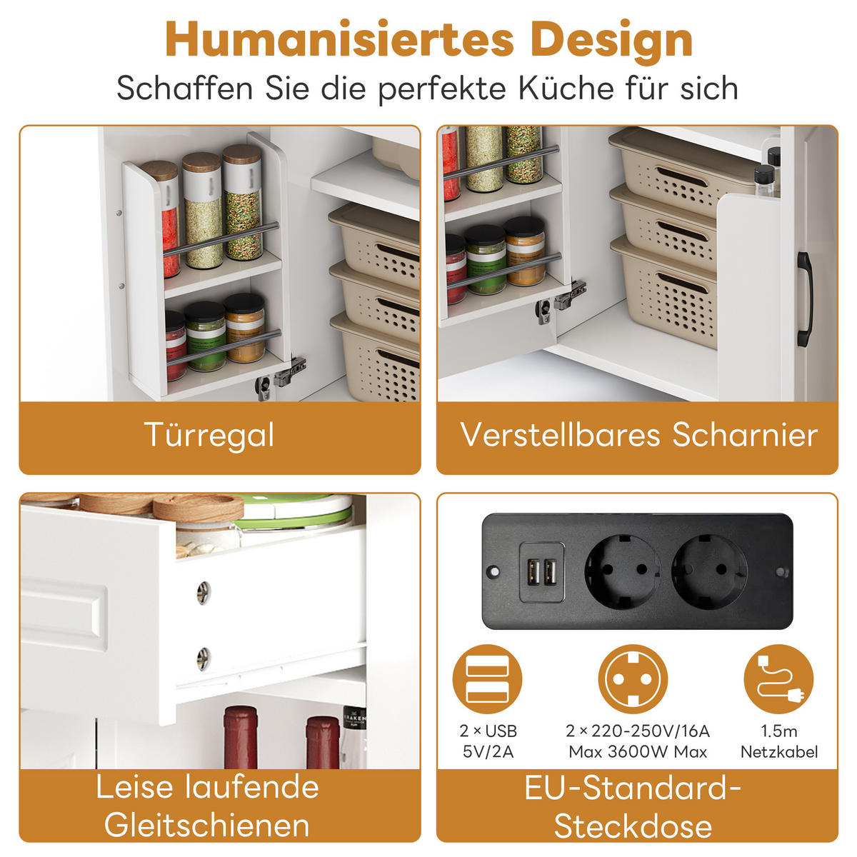 KÜCHENINSEL 120x77x93cm Weiß MDF/Laminat mit Steckdose & Schubladen - Weiß, Holzwerkstoff (120/93/77cm) - Modfu