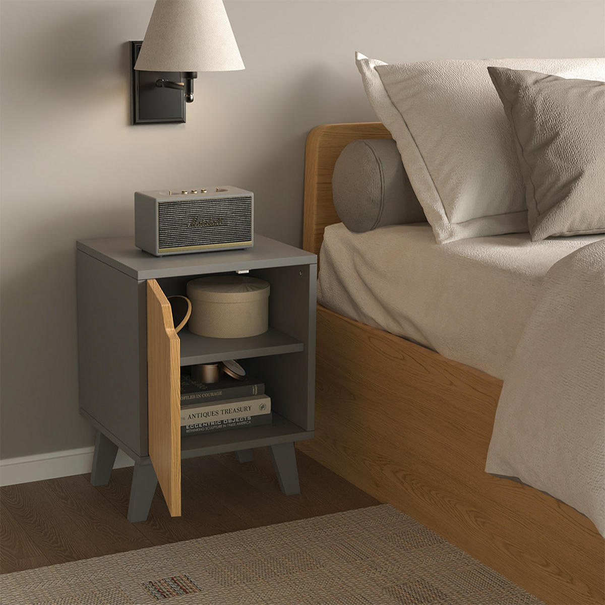 NACHTTISCH Malu Anthrazit/Eiche 2 Teile - Anthrazit, Holzwerkstoff (34.5/47/32cm) - Vicco