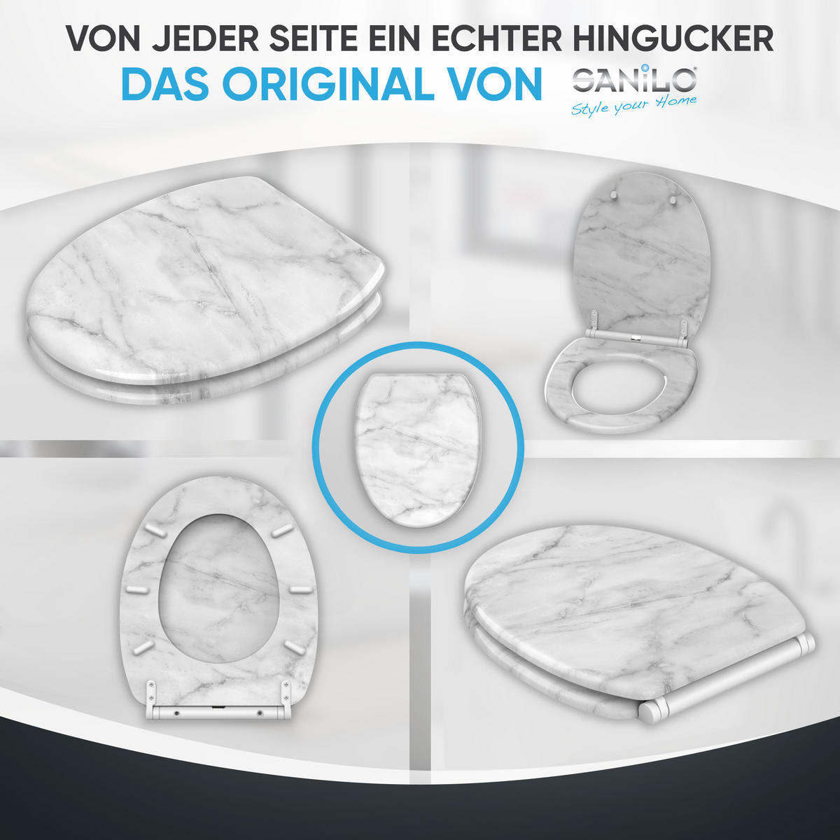 WC-SITZ mit Absenkautomatik & Top Fix Marmor - Grau, Holzwerkstoff (37.7/5.5/48cm) - Sanilo