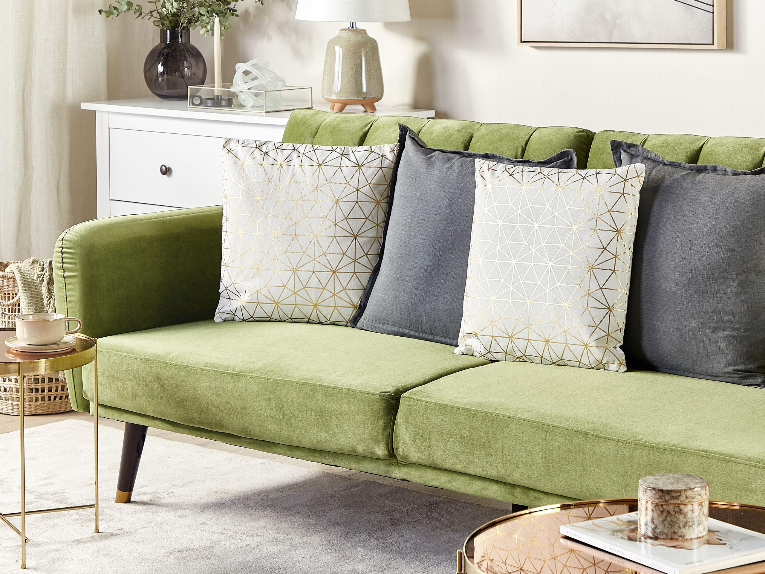 DEKOKISSEN 2er-Set Weiß 45/45 cm Sedum - Weiß, Naturmaterialen/Textil (45/45cm) - Beliani
