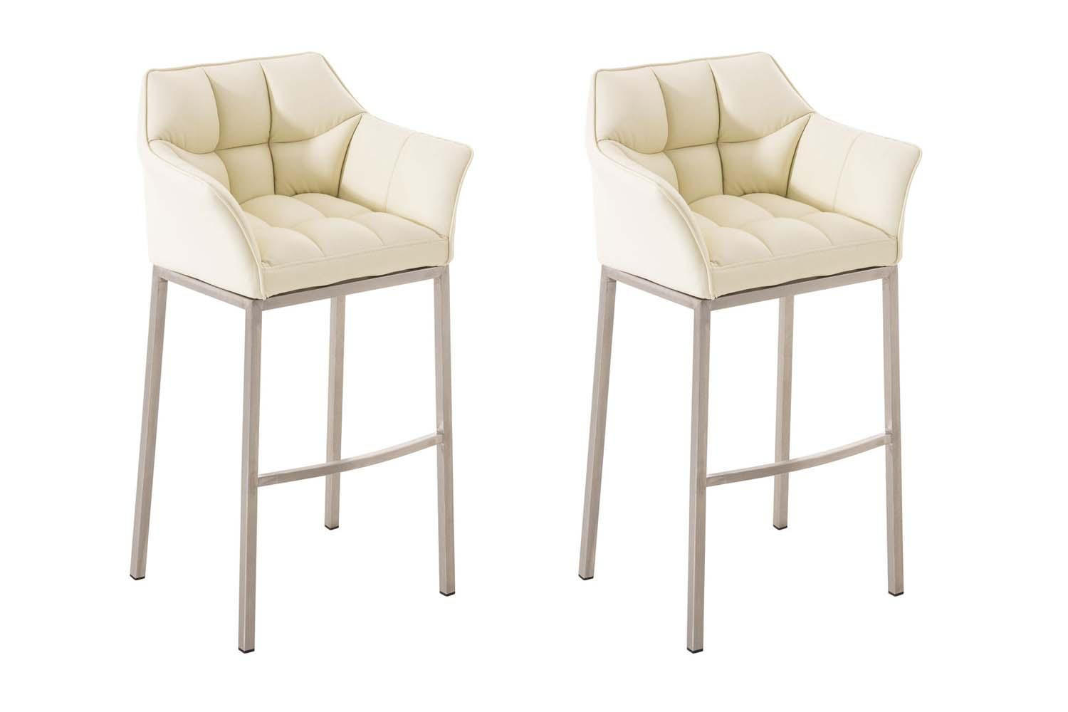 BARHOCKER 2er Set Lederlook Creme - Edelstahlfarben/Creme, Textil/Metall (64/110/48cm) - CLP