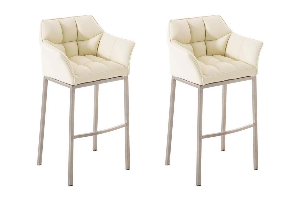 BARHOCKER 2er Set Lederlook Creme - Edelstahlfarben/Creme, Textil/Metall (64/110/48cm) - CLP