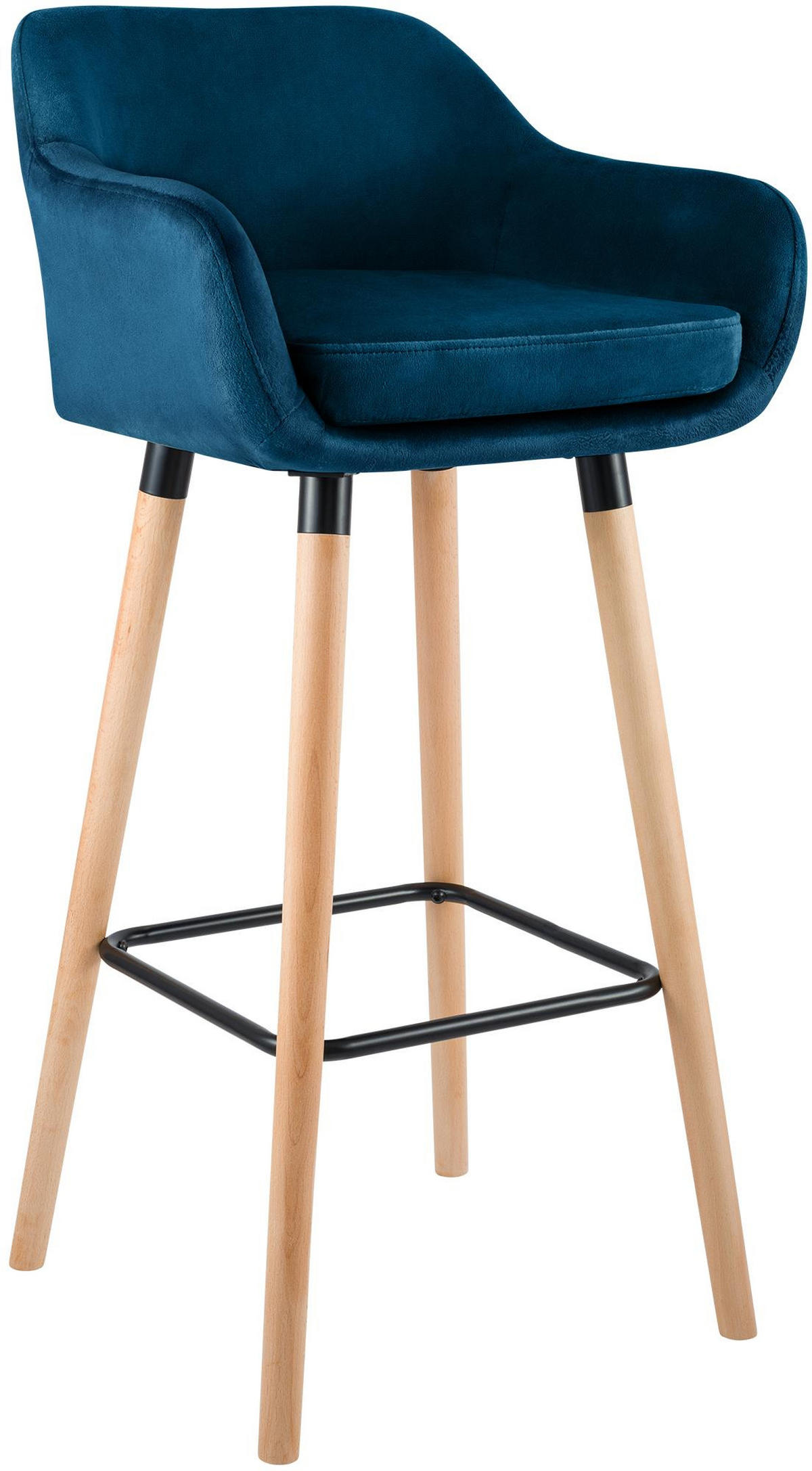 BARHOCKER Samt Blau - Blau/Eukalyptusholzfarben, Holz/Textil (51/101/50cm) - CLP