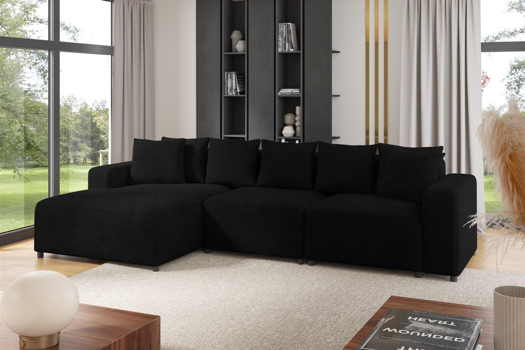 ECKSOFA Megan In Poso - Schwarz, Holzwerkstoff/Textil (331/165cm) - Fun Möbel