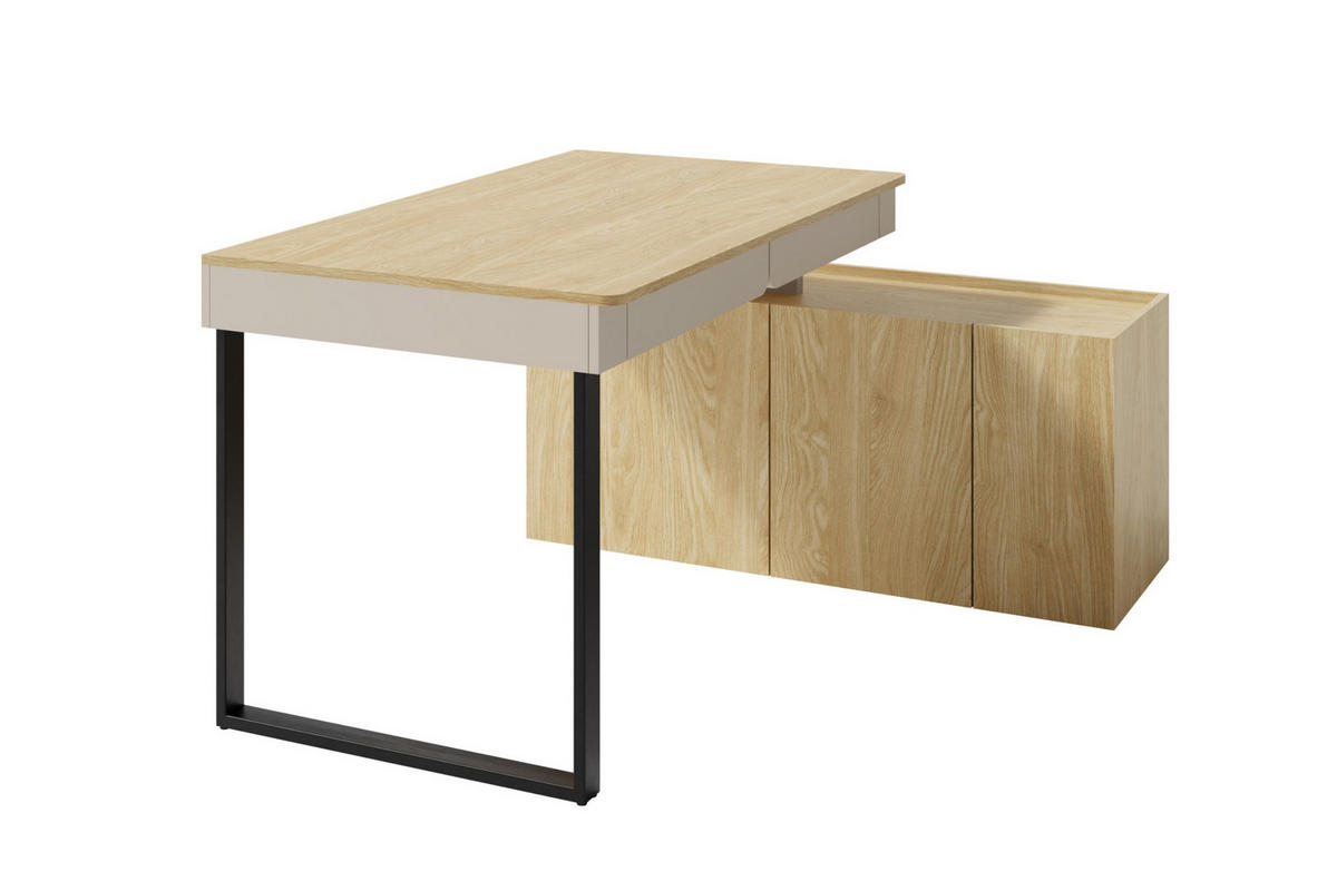 KINDERSCHREIBTISCH LIBU 10 multifunktional in Sandbeige / Geölte Eiche - Eichefarben/Beige, Holzwerkstoff (228/75/140cm) - Deine Möbel 24