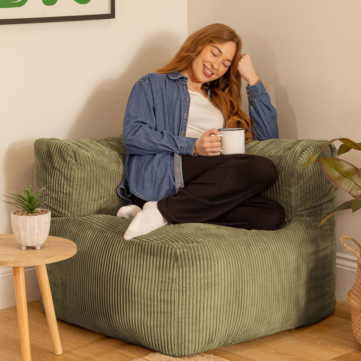 SITZSACK-ECKSESSEL ZEN modular Cord - Grün, Textil (100/68/100cm) - icon