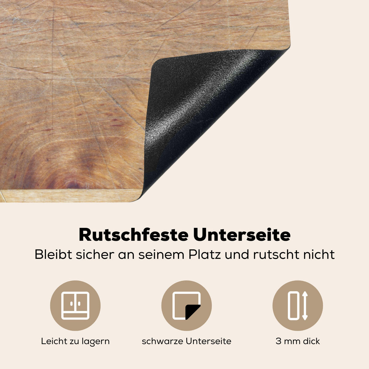 HERDABDECKPLATTE Holz - Löffel - Braun - Smiley 65x52 cm - Hellbraun, Kunststoff (65/0.2/52cm) - MuchoWow