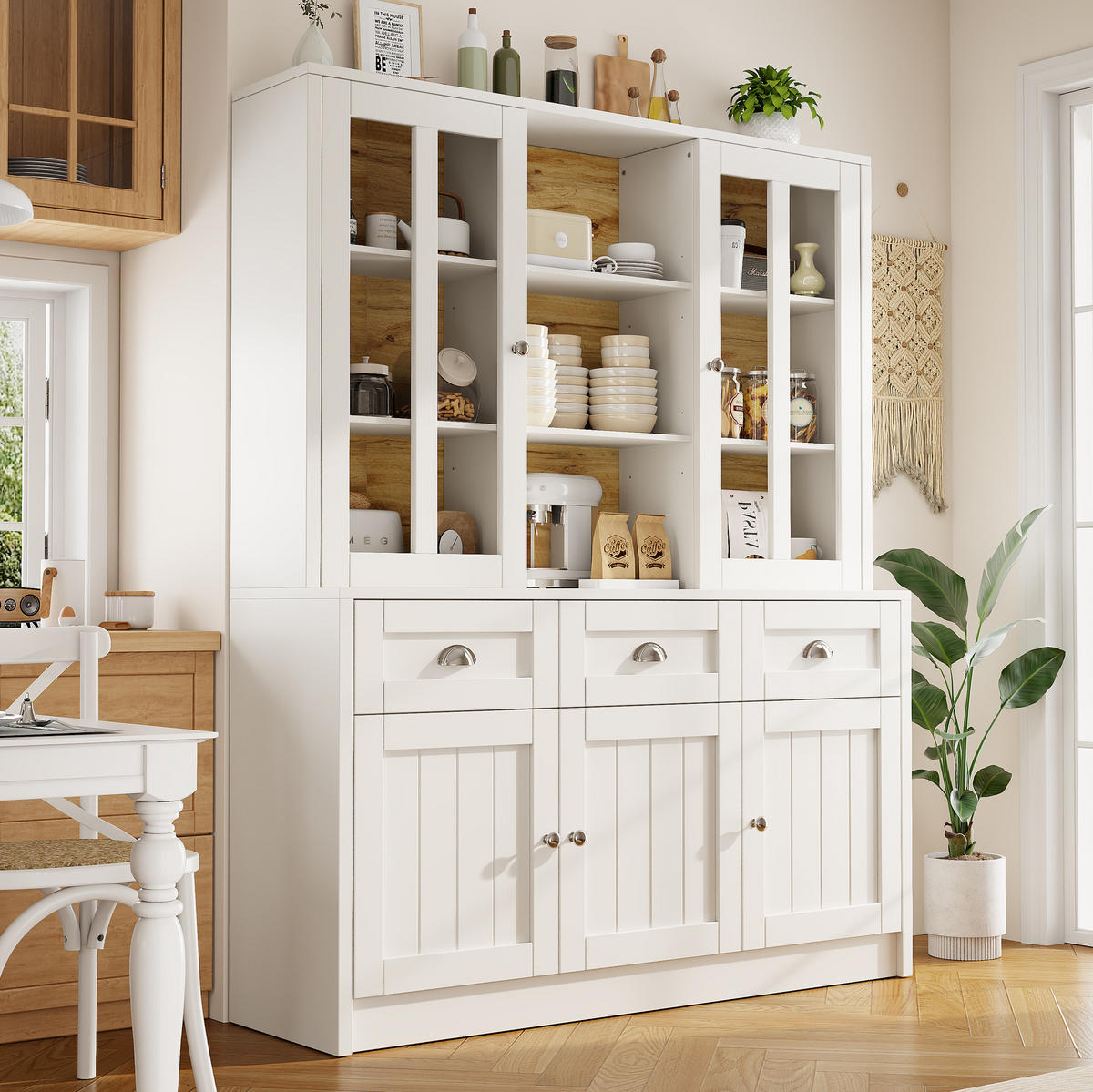 HOCHSCHRANK mit Acryl-Türen und verstellbaren Einlegeböden, 140/38,5/175 cm, Weiß - Weiß, Holzwerkstoff (140/175/38.5cm) - Redom