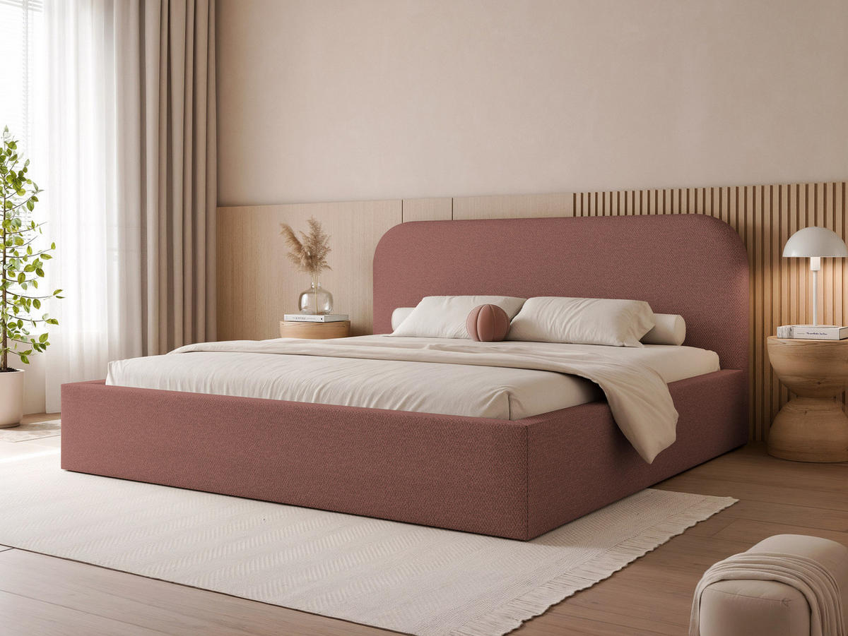 POLSTERBETT XXL FUZZI 200x200 cm Ziegelrot (Stoff Lumi) - mit Bettkasten und Lattenrost - Terracotta, Holzwerkstoff/Textil (200/200cm) - Ravio
