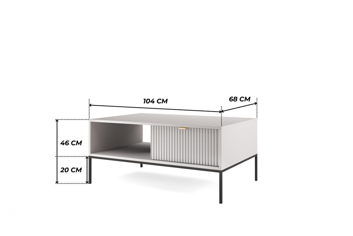 GRAUER Moderner Geriffelter Couchtisch KIOTO Ł2SZ (Schwarzes Gestell, Vollauszug) - Goldfarben/Schwarz, Holz/Holzwerkstoff (68/104/46cm) - Ravio