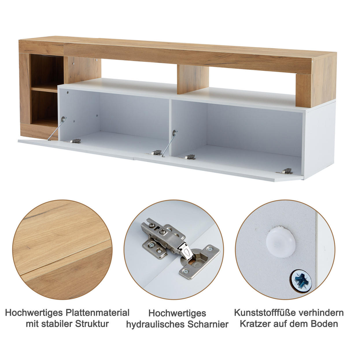 TV-SCHRANK 184/42/58 cm Weiß mit LED-Kontrollleuchte - Weiß, Holzwerkstoff (184/58/42cm) - Oxeza