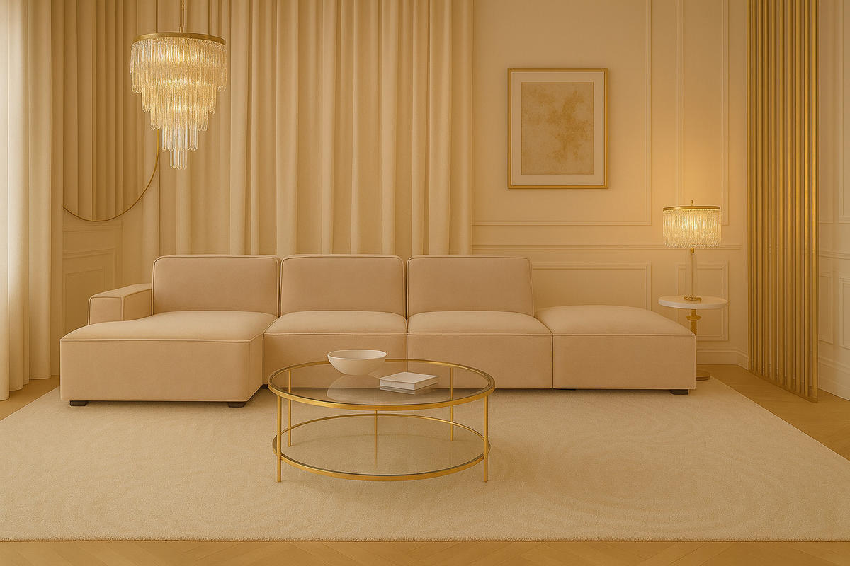 ECKSOFA Cursal L-Form, Stoff Salvador, Beige + Hocker, Links - Beige, Holz (341/166cm) - Kaiser Möbel