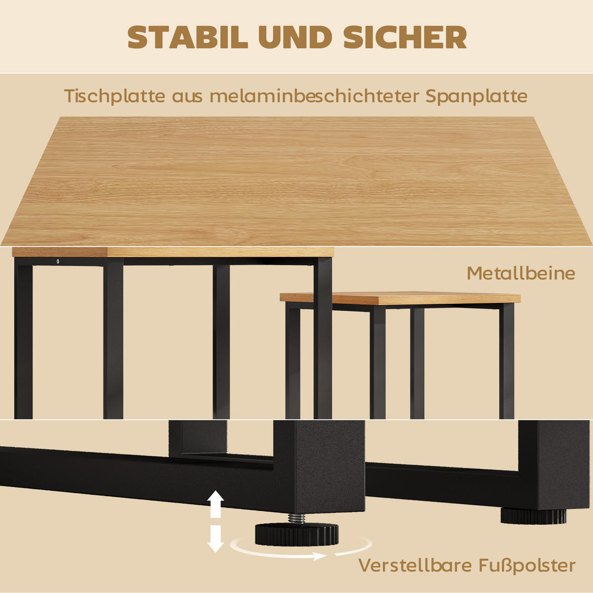 COUCHTISCH 2er Set Wohnzimmertisch mit Metallrahmen für Wohnzimmer Natur - Schwarz/Naturfarben, Holzwerkstoff/Metall (60/50/60cm) - HOMCOM