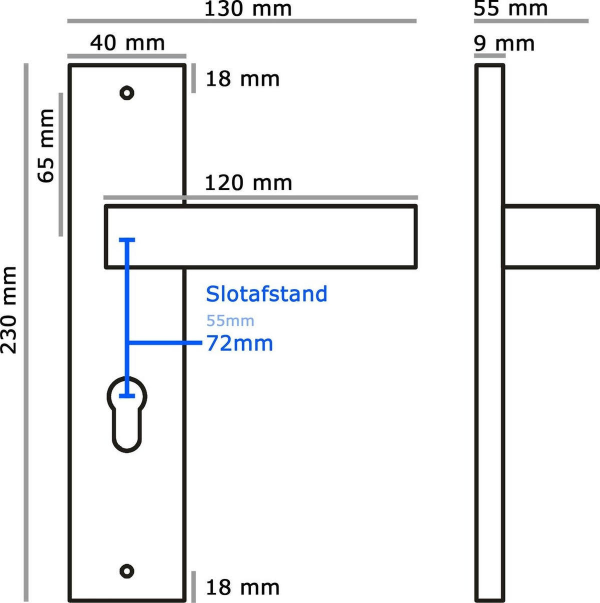 TÜRGRIFF Matt Schwarz auf Schild Profilzylinder 72 mm - Schwarz, Metall (40/5.5/23cm) - MCBOSON