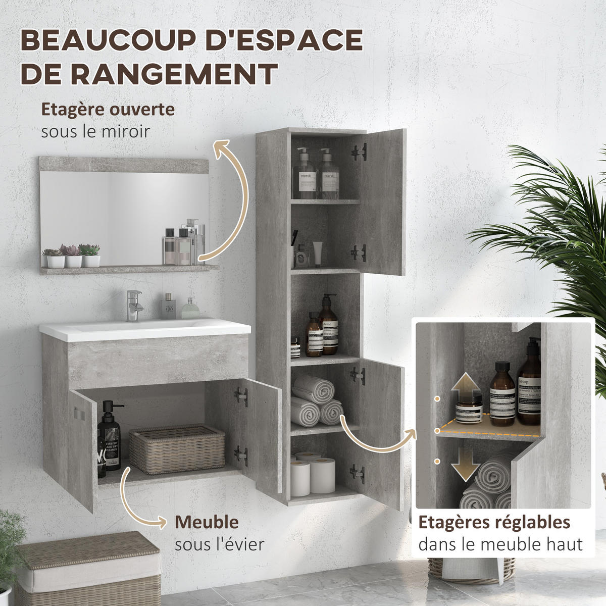 BADEZIMMER 4-teilig DE-17305 Grau - Grau, Holzwerkstoff (30/131.5/30cm) - ComfortXL