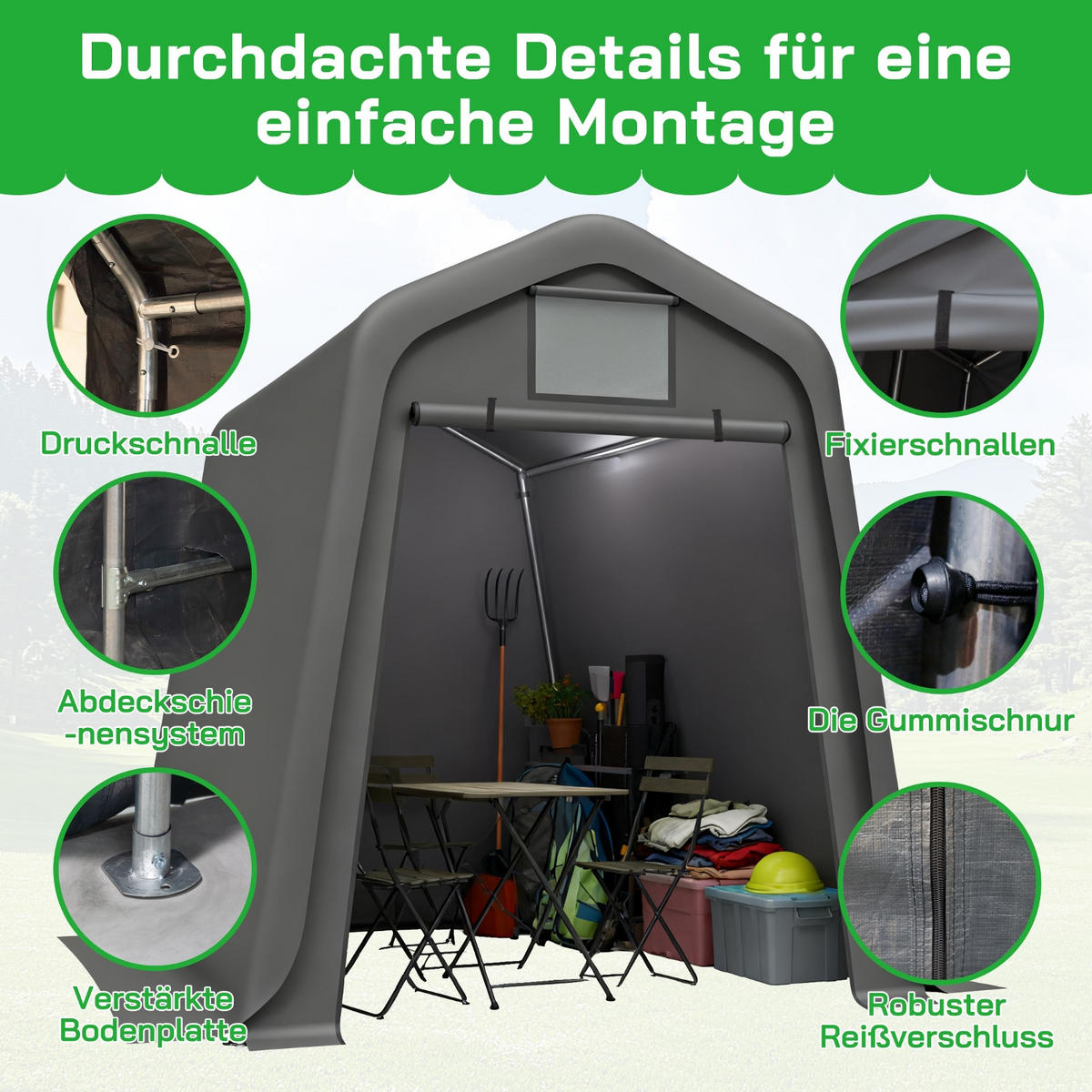 GERÄTEHAUS 245/183/217 cm Grau mit Rollos - Grau, Metall (245/217/183cm) - Oxeza