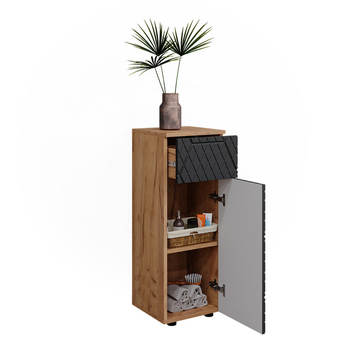 MIDISCHRANK Irma Anthrazit gestreift 30x81 cm mit 1 Schublade 2 Fächer - Anthrazit, Holzwerkstoff (30/81/30cm) - Vicco