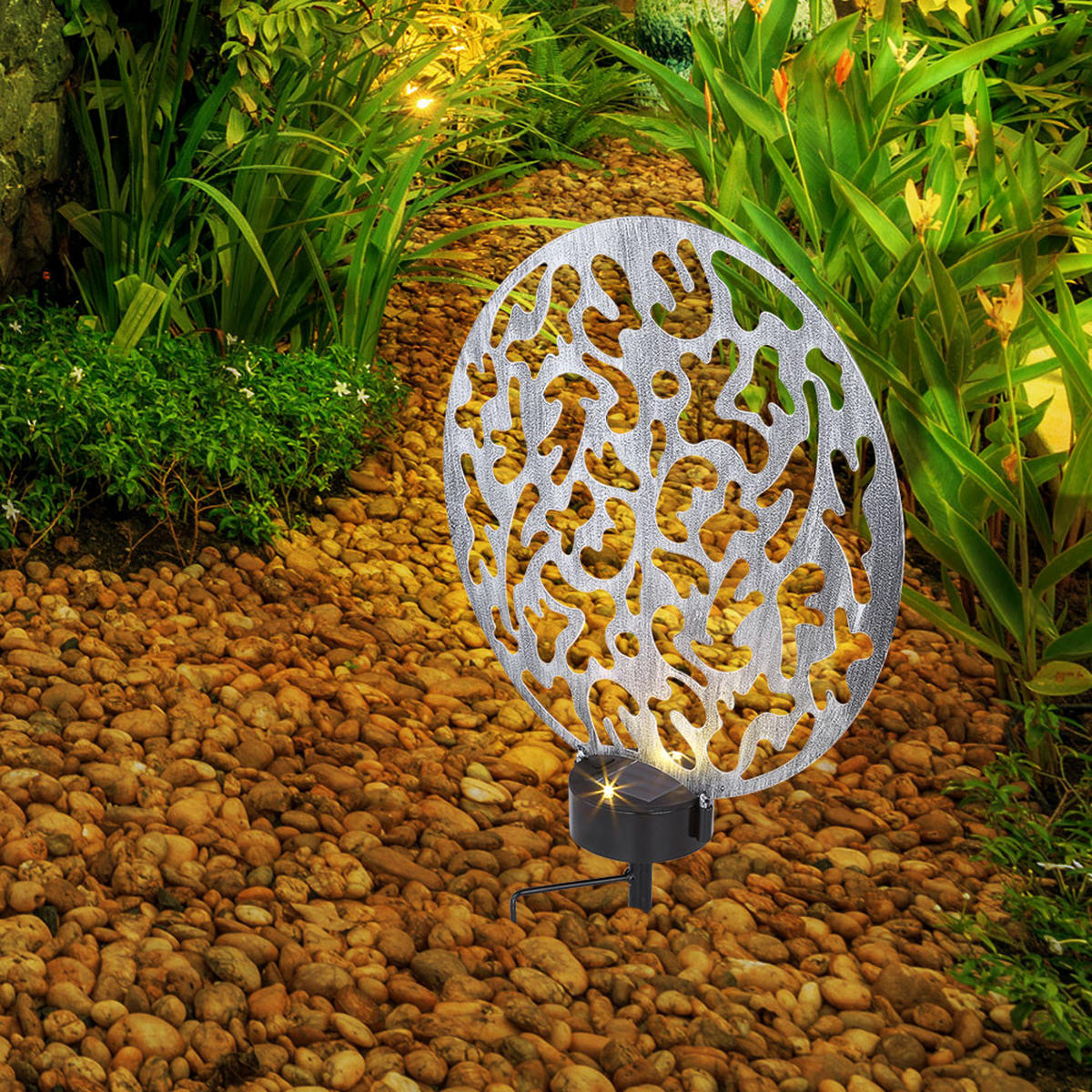 LED AUSSENLEUCHTE Solar Steckleuchte Silber - Silberfarben, Metall (30/10/41cm)