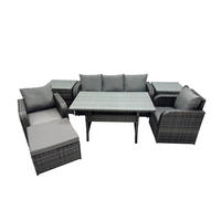 GARTENSET mit 3-Sitzer-Sofa,Beistelltischen,Esstisch Polyrattan 6-Sitzer - Dunkelgrau/Grau, Glas/Kunststoff - Fimous