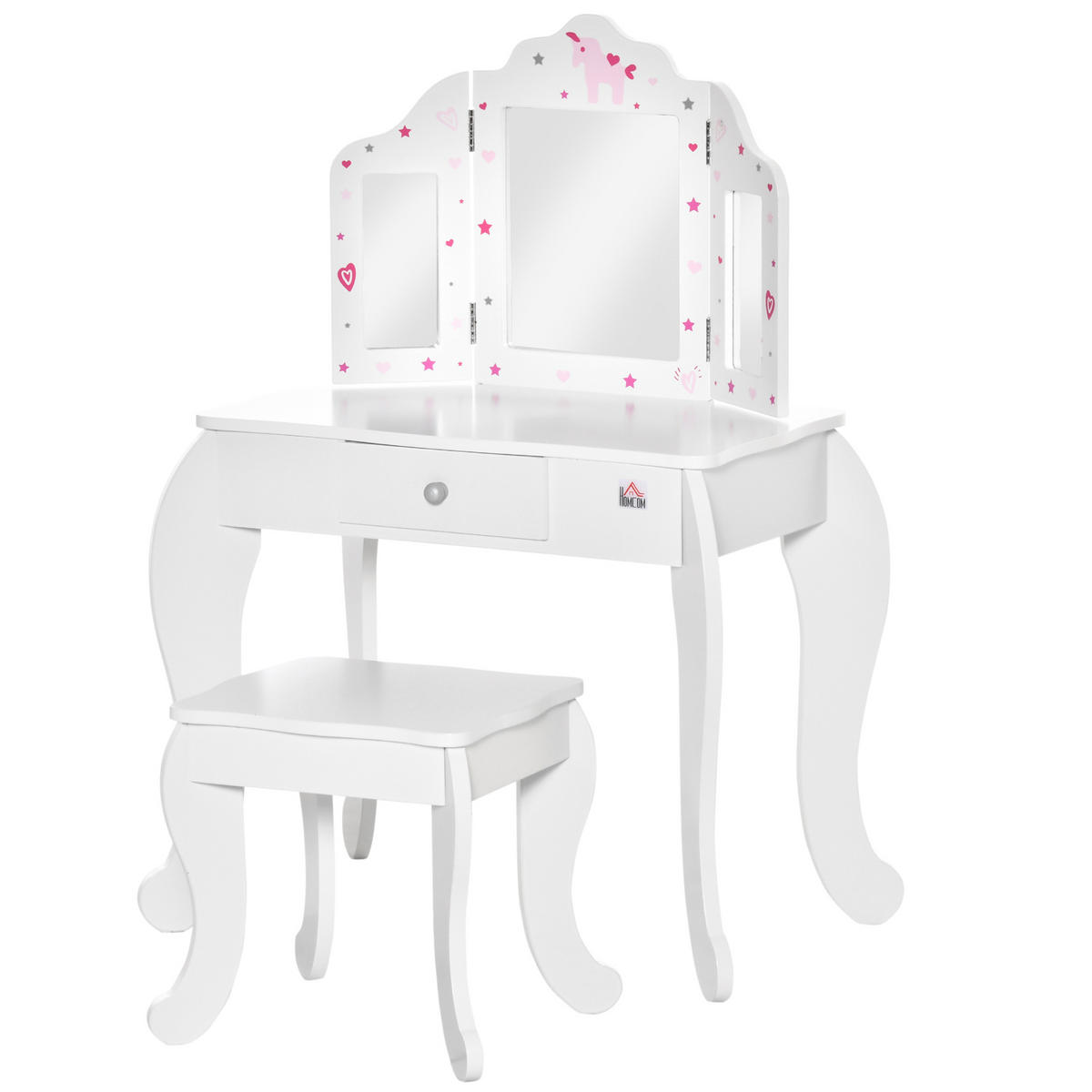 KINDERSCHMINKTISCH DE-18628 mit Triptychonspiegel & Schublade Weiß - Weiß, Holzwerkstoff (40/85.5/63cm) - ComfortXL