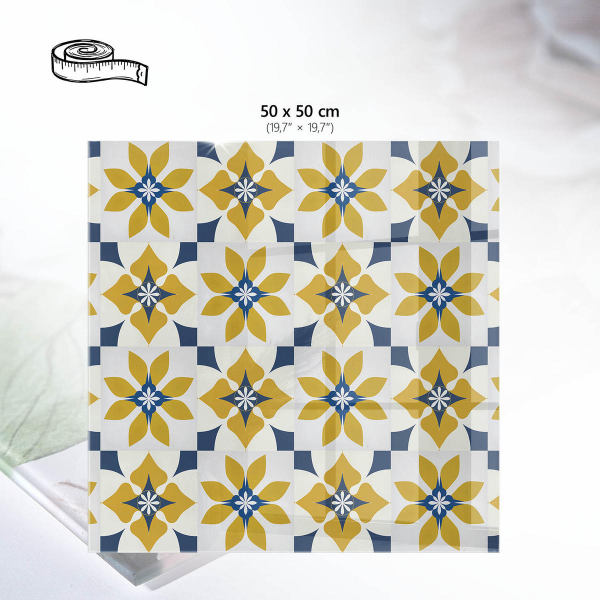 TISCHPLATTE 50x50 cm – Florale Geometrie - Rot, Glas (50/50/0.4cm) - Wallfluent