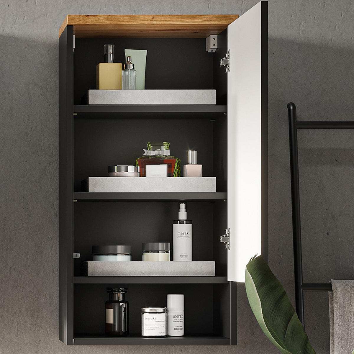 BADSCHRANK Eden Anthrazit 40 x 77.5 cm - Anthrazit/Hellgrau, Holzwerkstoff (40/77.5/27cm) - Vicco