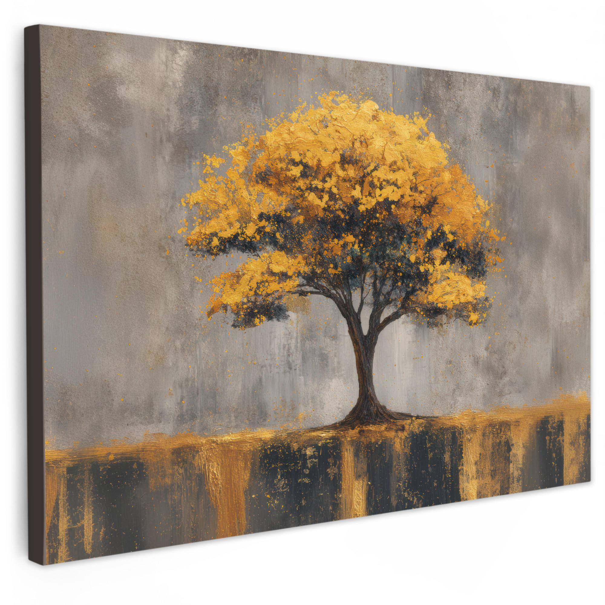 MuchoWow OBRAZ NA PLÁTNĚ Strom - listy - zlaté - abstraktní 30x20 cm
