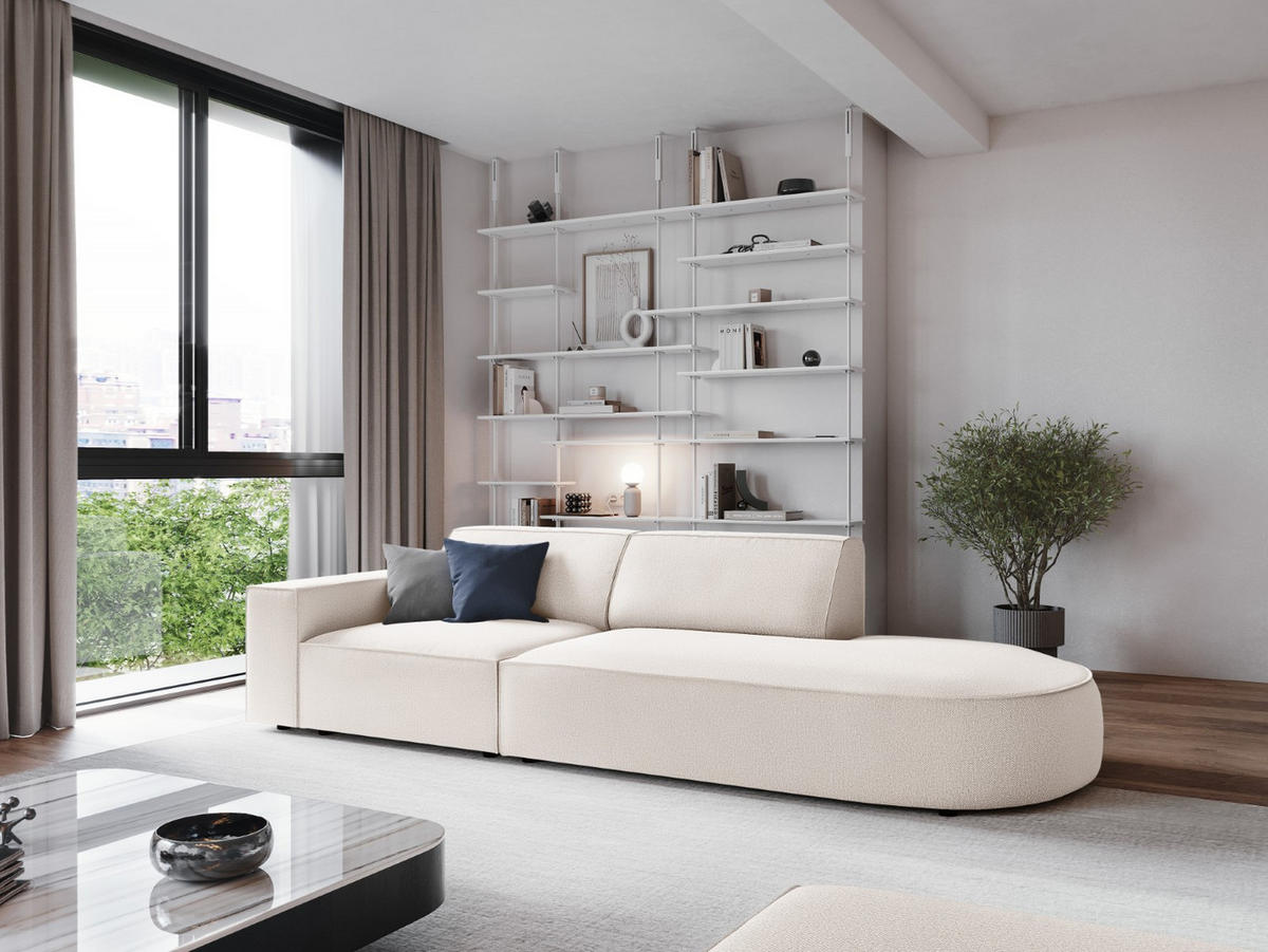 RECHTES-SOFA Jodie aus strukturiertem Stoff leichtes beige 3 Sitzplätze - Beige, Textil (102/70/262cm) - Micadoni