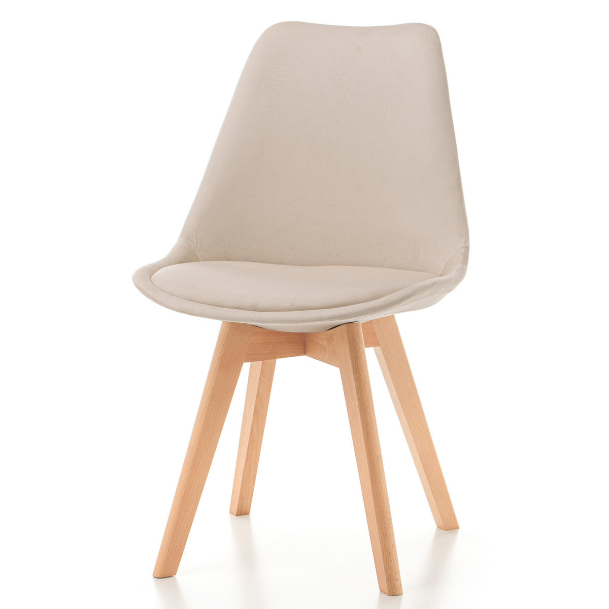 STUHL Dublin modern beige, Holzbeinen - Veloursstoff und Polsterschaum - Ecru/Beige, Holz/Textil (50/83/54cm) - NEW HOME