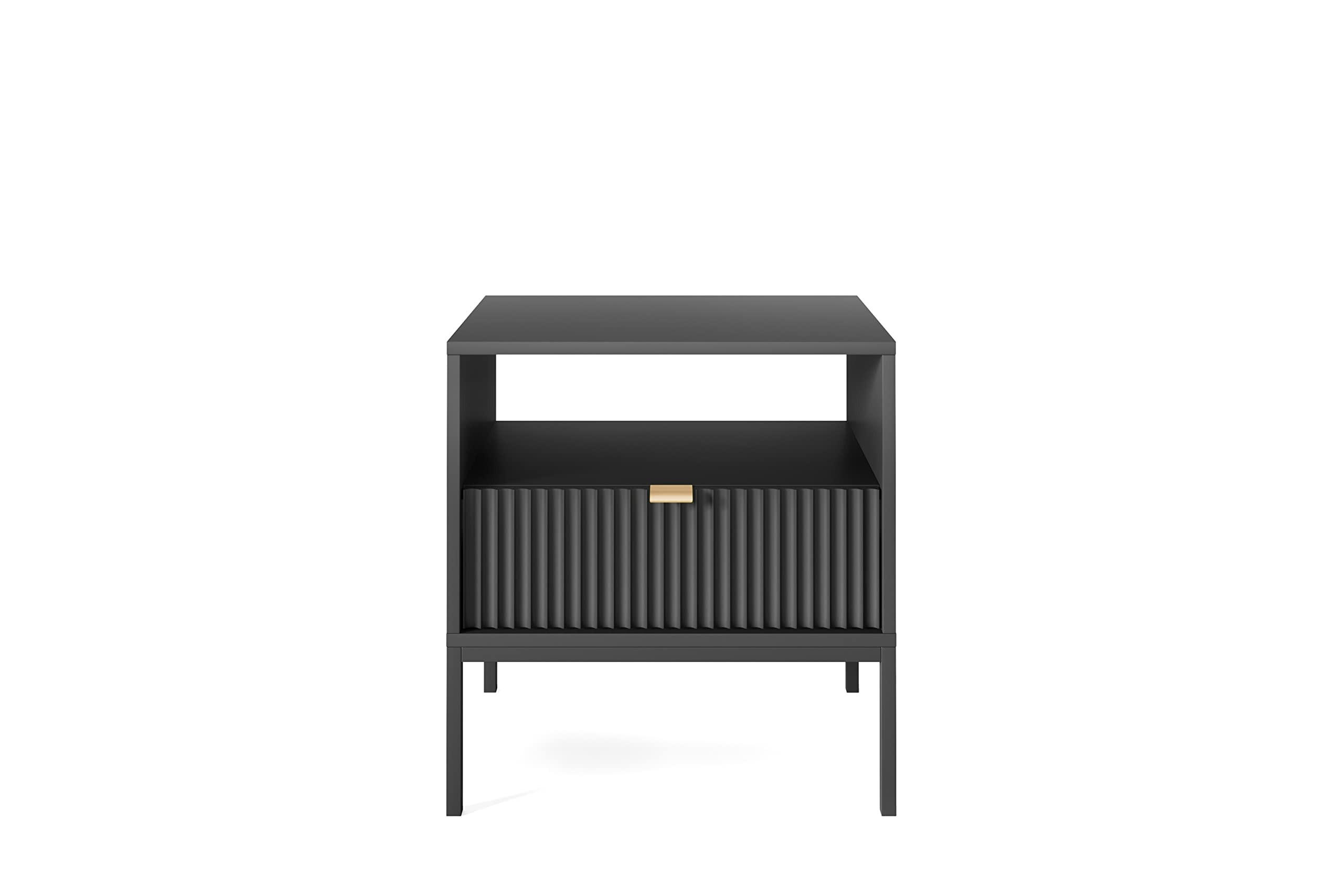NACHTTISCH Font 54x56x39 cm - Modern Nachtschrank zum Schlafzimmer - EIN praktischer Commode aus Spanplatten - Schwarz - Schwarz, Holzwerkstoff (54/56/39cm) - Chilly