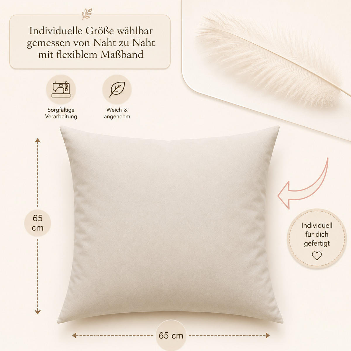 FEDERKISSEN 65/65 cm Baumwolle - Creme, Textil (65/65cm) - TiborTex
