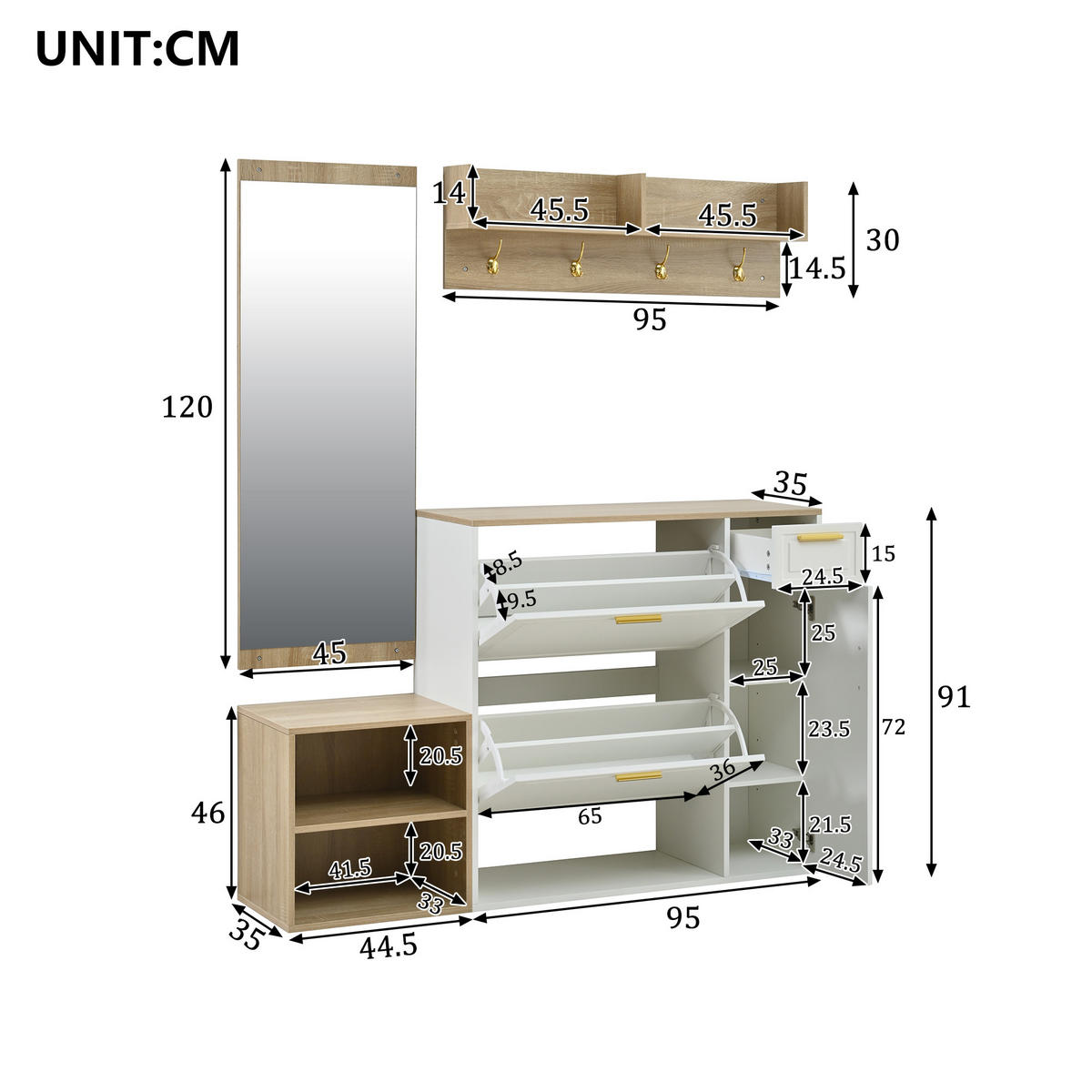 SCHUHSCHRANK aus Spanplatte 139,5x35x166cm in Weiß mit 4-teiligem - Weiß, Holzwerkstoff (139.5/166/35cm) - Modfu