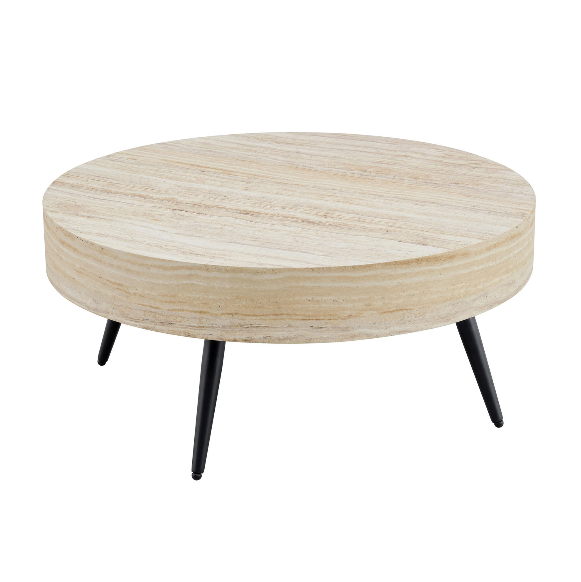 OKWISH KONFERENČNÍ stolek 70/70/35,5 cm černá světlý dekor z MDF a kovu s nastavitelnými nožkami