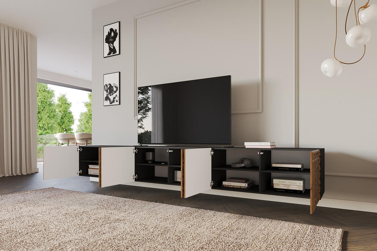 LOWBOARD VIRA-W 3x100x40x41 cm - Schwarz / Katania - Eiche Wotan, Holzwerkstoff (300/40/41cm) - ALTDECOR