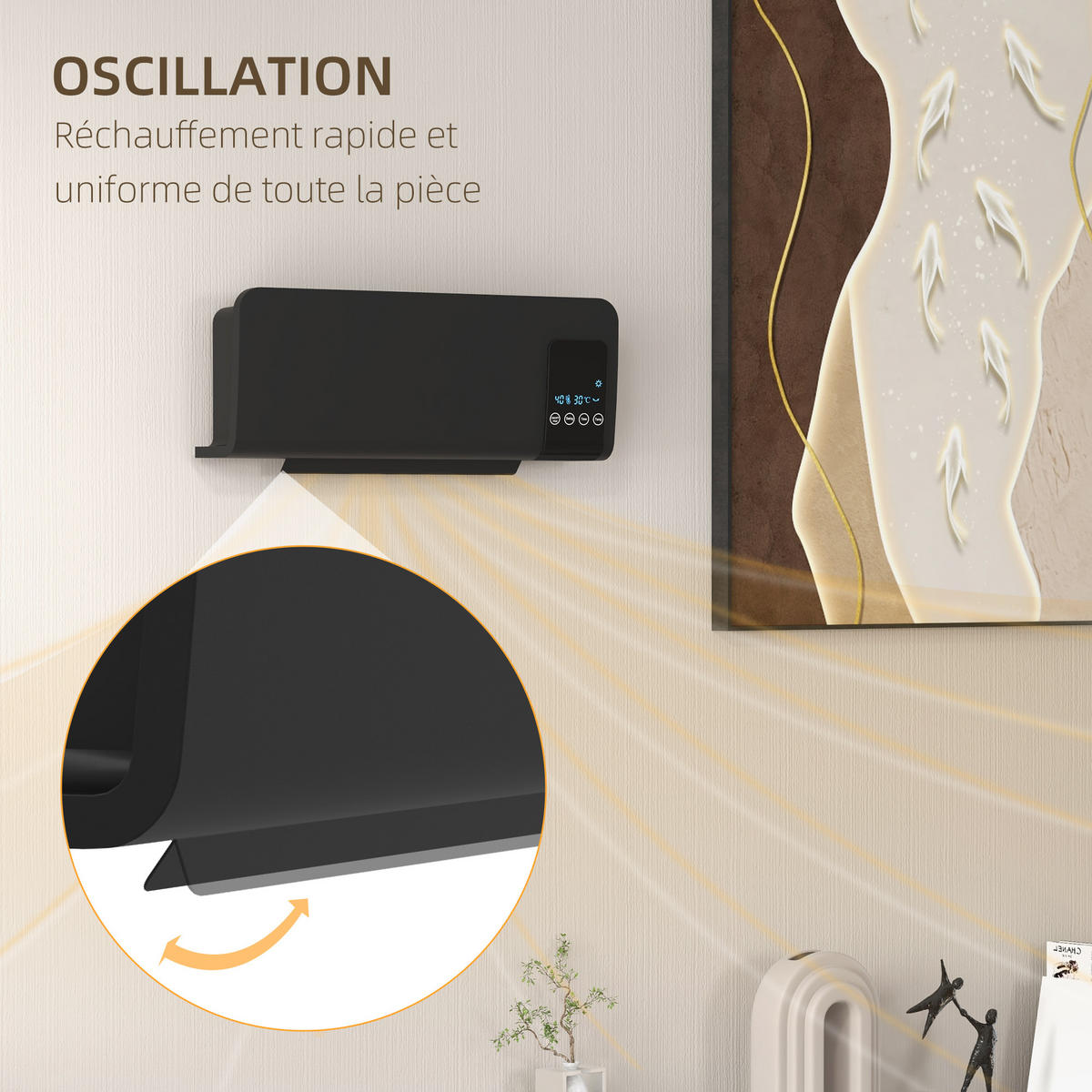 WANDHEIZLÜFTER DE-17073 PTC 1000/2000 W Schwarz - Schwarz, Kunststoff (12/21.5/54.5cm) - ComfortXL