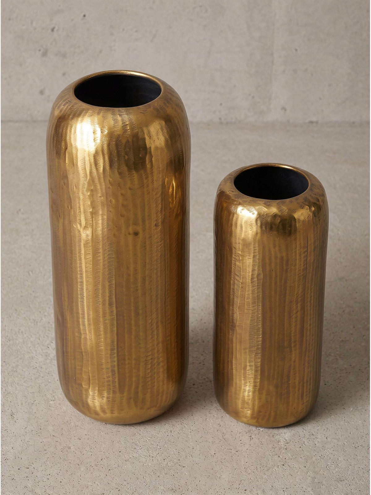 VASEN 2er-Set AMALFI, Aluminium, handgefertigt, Gold, Ø 16 x 40,5 cm - Goldfarben, Metall (40.5cm) - KADIMA DESIGN