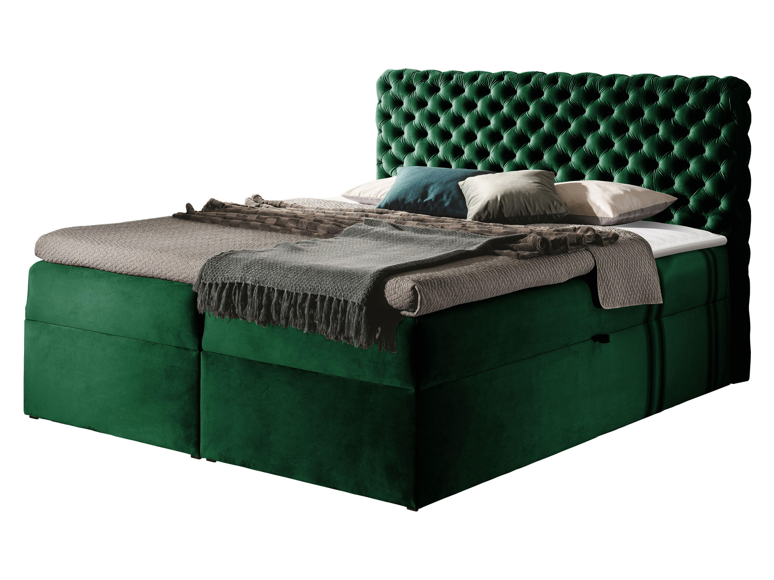 BOXBETT Chesterfield - Smaragdgrün, Holz (140/200cm) - MIRJAN24