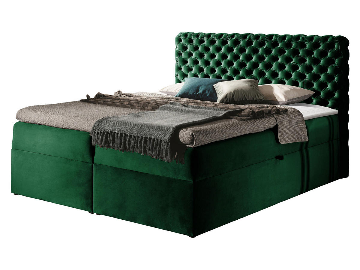BOXBETT Chesterfield - Smaragdgrün, Holz (120/200cm) - MIRJAN24