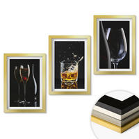 WANDBILDER 3er Set - 20x30 cm Goldrahmen - Weingläser und Whiskygläser auf schwarzem Hintergrund - Goldfarben, Kunststoff (20/30cm) - ArtPrintCave