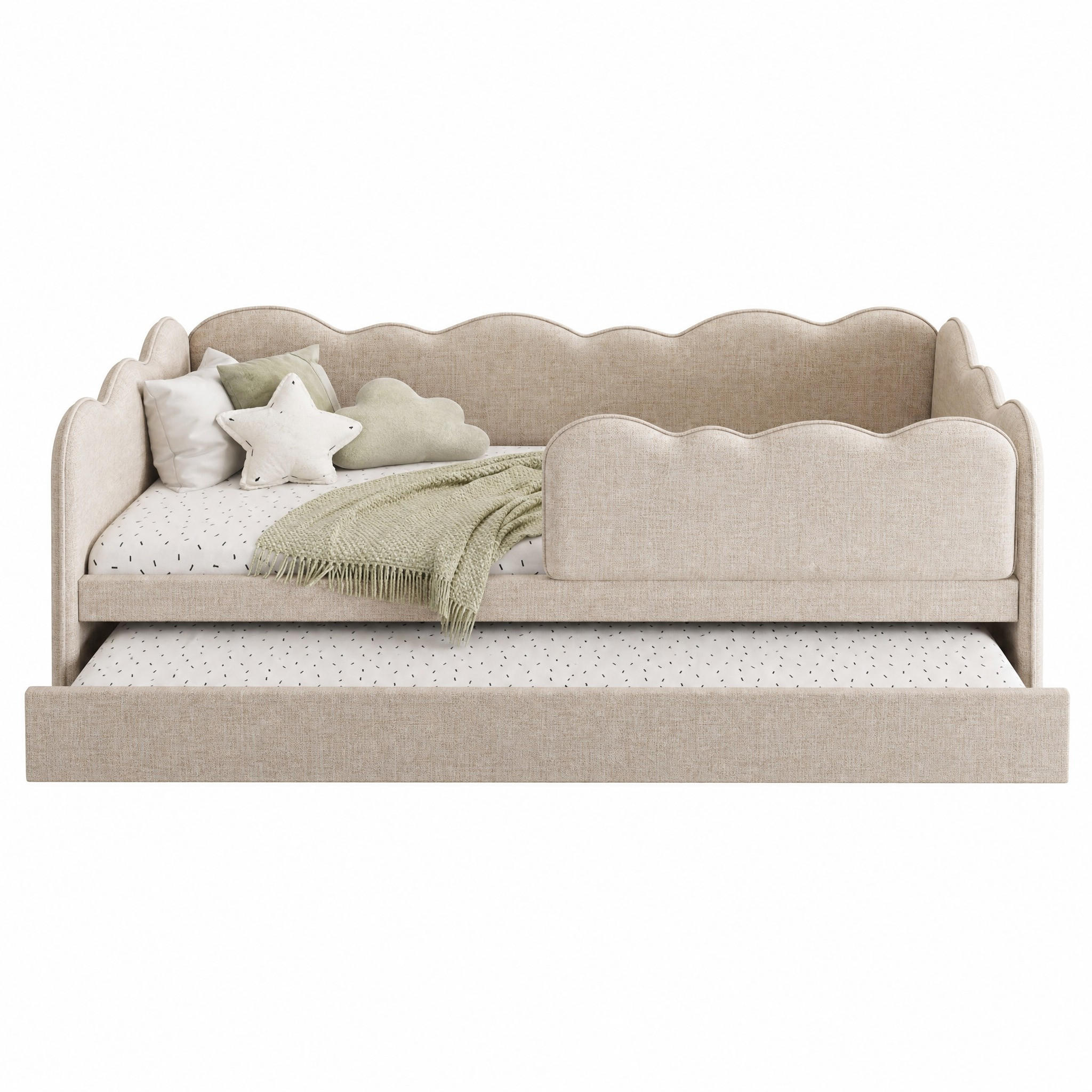 TAGESBETT mit Ausziehbett 90x190 cm Leinen Beige - Beige, Holz (90/190cm) - Meubliv