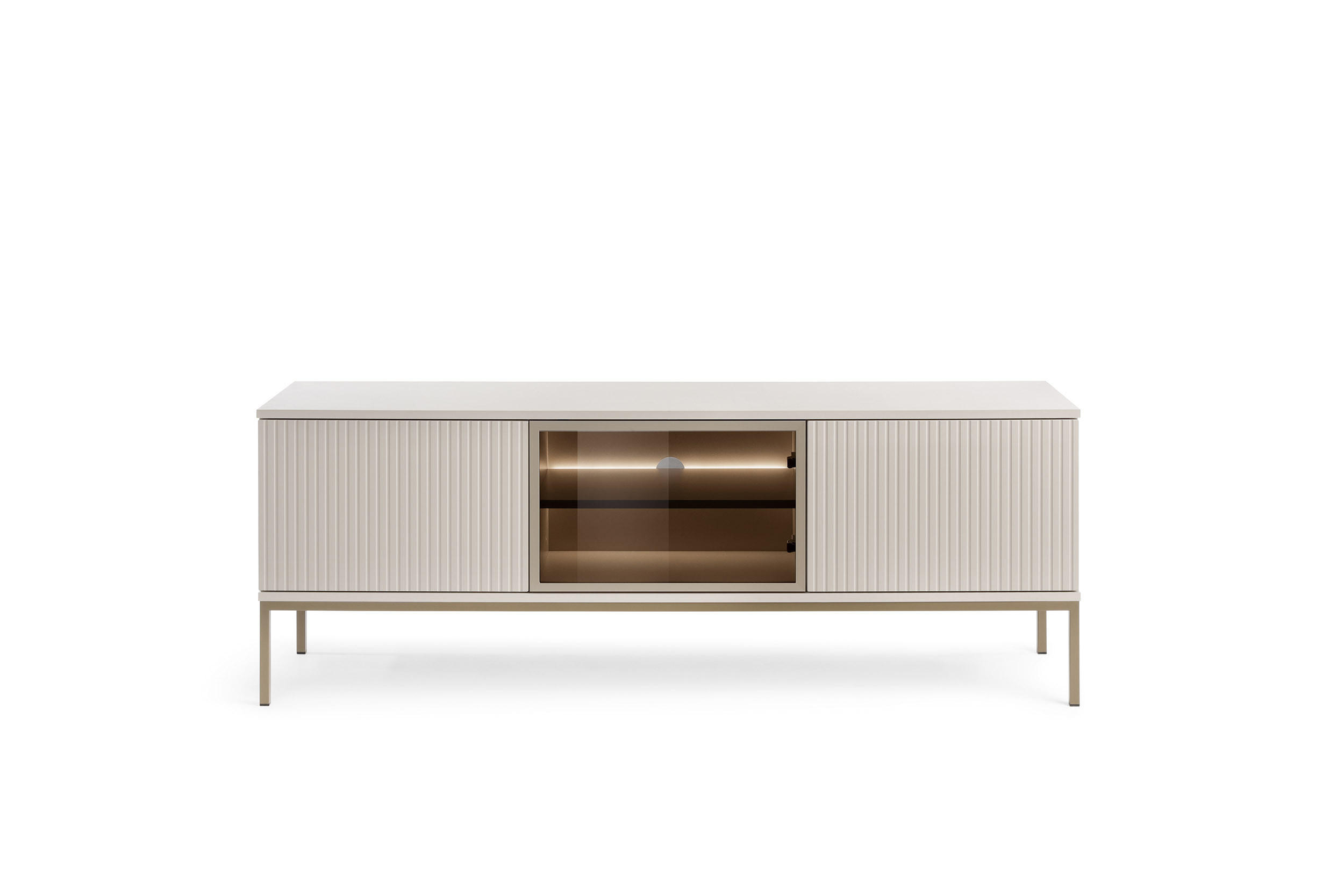 MODERNER TV-Ständer mit geriffelter Front, 154×56×39 cm, Kaschmir / Gold - Beige, Holzwerkstoff (154/56/39cm) - 3XE LIVING