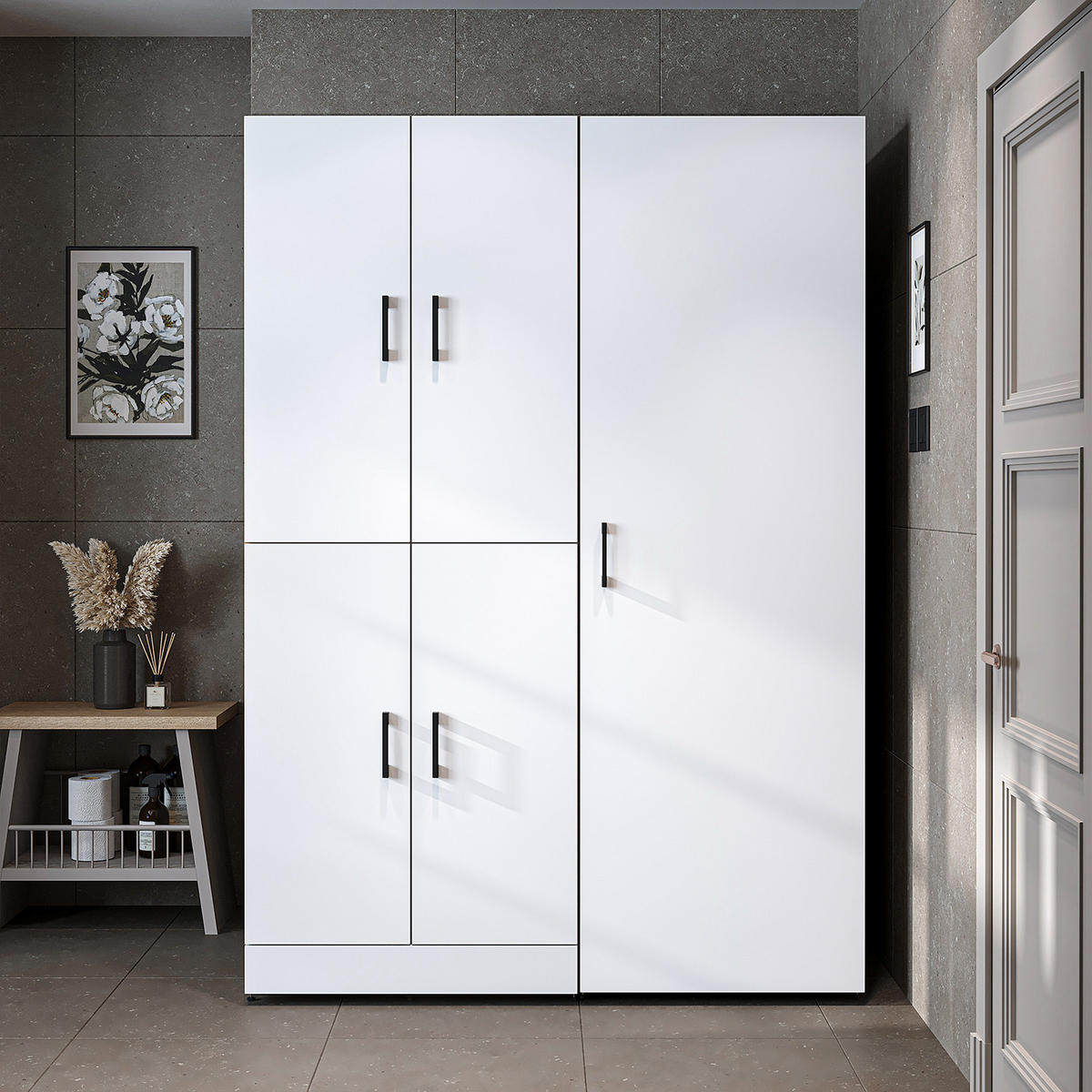 WASCHMASCHINENSCHRANK DORA-I 130cm Breit, 186cm Hoch - Eiche Bianco, Holzwerkstoff (130/186/73.8cm)