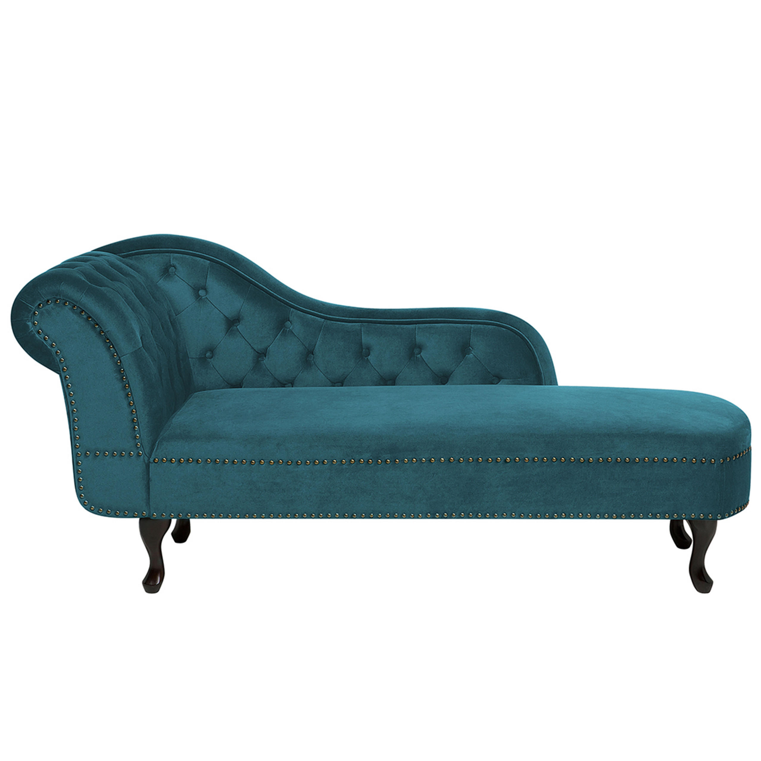 CHAISELONGUE Samtstoff smaragdgrün linksseitig Nimes - Schwarz/Hellgrün, Textil (170/79/61cm) - Beliani