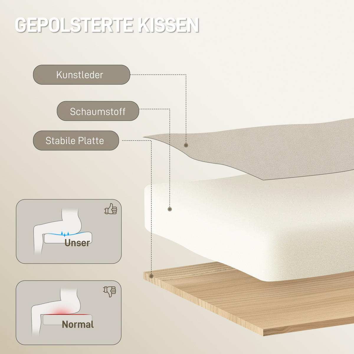 BÜROSTUHL Ergonomischer Schreibtischstuhl mit Verstellbar Rückenlehne Beige - Beige/Silberfarben, Kunststoff/Textil (66/121/72cm) - HOMCOM