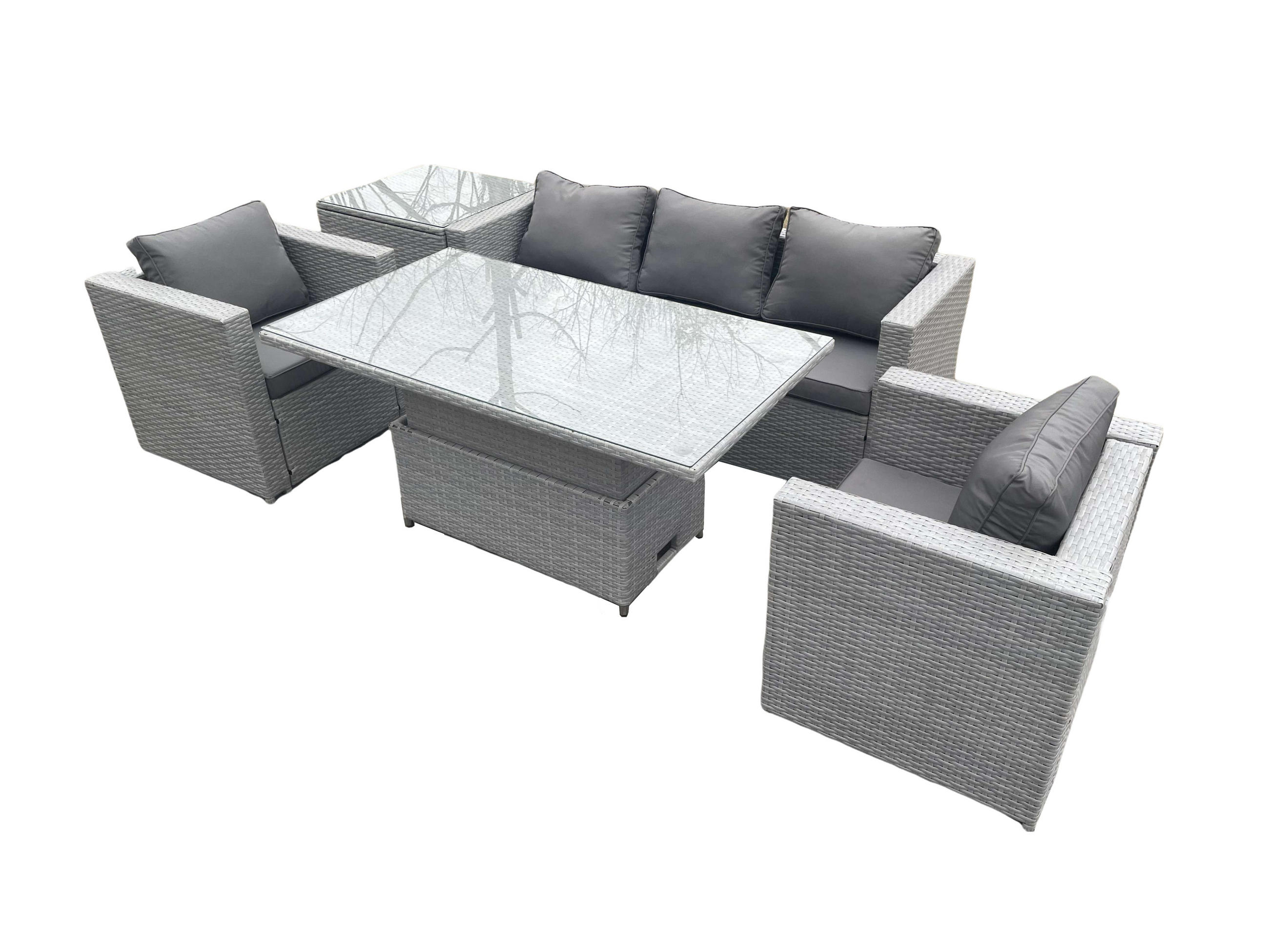GARTENMÖBEL SET Polyrattan Helles Grau 5-teilige - Hellgrau, Metall - Fimous