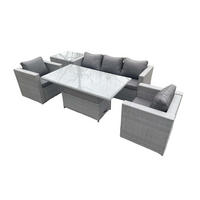 GARTENMÖBEL SET Polyrattan Helles Grau 5-teilige - Hellgrau, Metall - Fimous