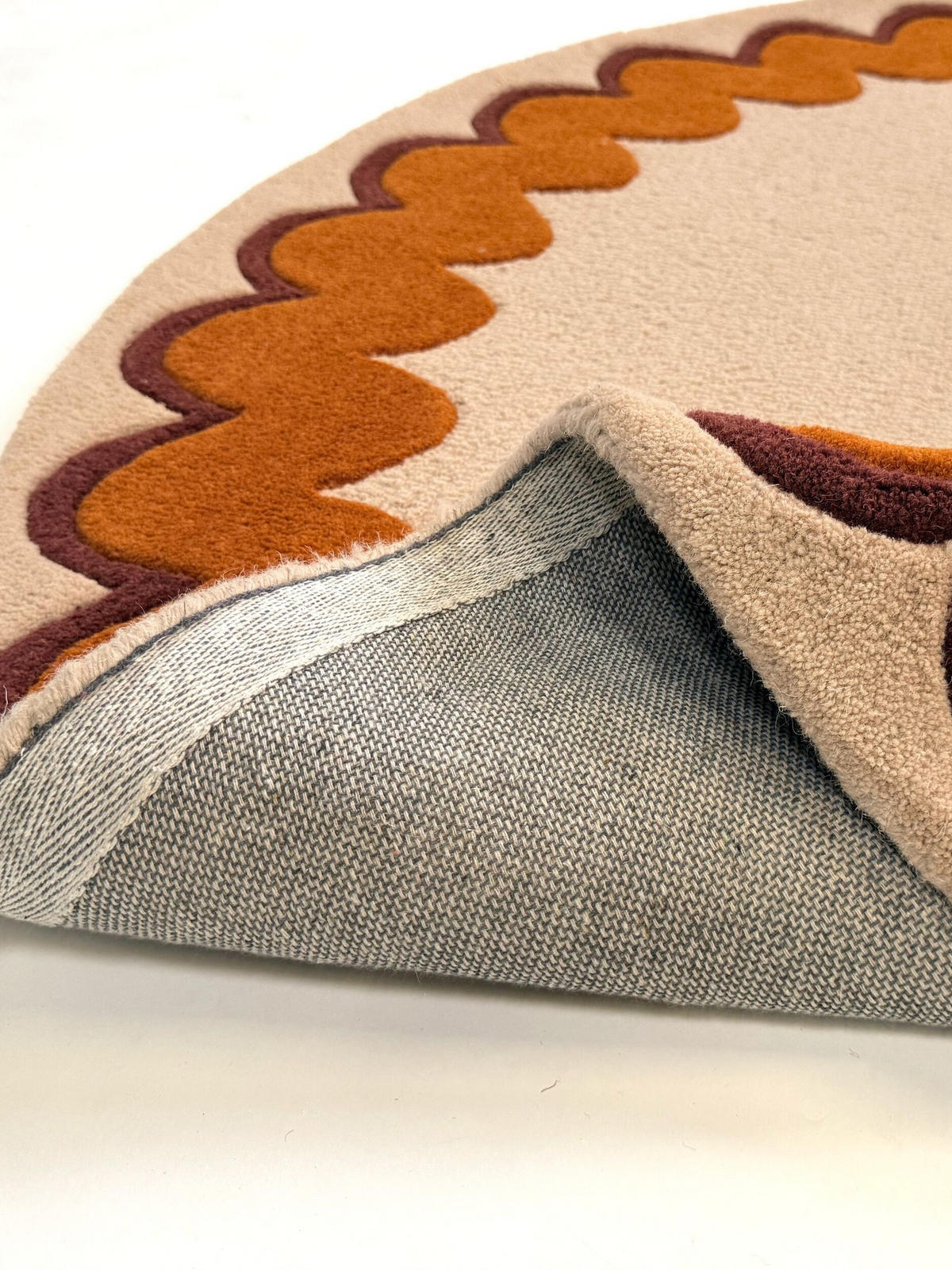 TEPPICH aus Wolle, handgetuftet, WAVENEY, in Orange, Zickzack-Wellenbordüre, Ø 160 cm - Orange, Textil (160/160cm) - KADIMA DESIGN