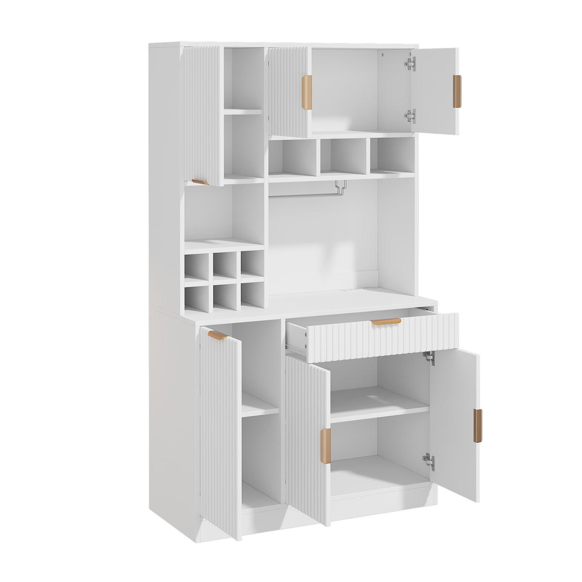 BUFFETSCHRANK Hochschrank Steckdose USB Weinablage Weiß - Weiß, Holzwerkstoff (100/175/40cm) - FLIEKS