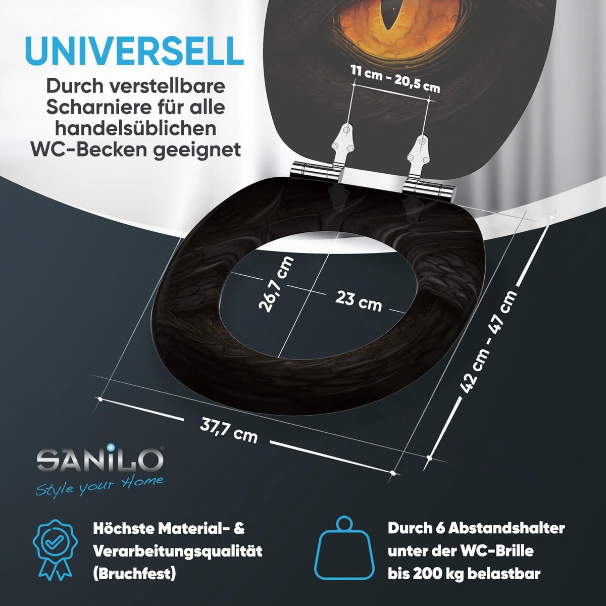 WC Sitz mit Absenkautomatik Eye - Schwarz, Holzwerkstoff (38/6/47cm) - Sanilo
