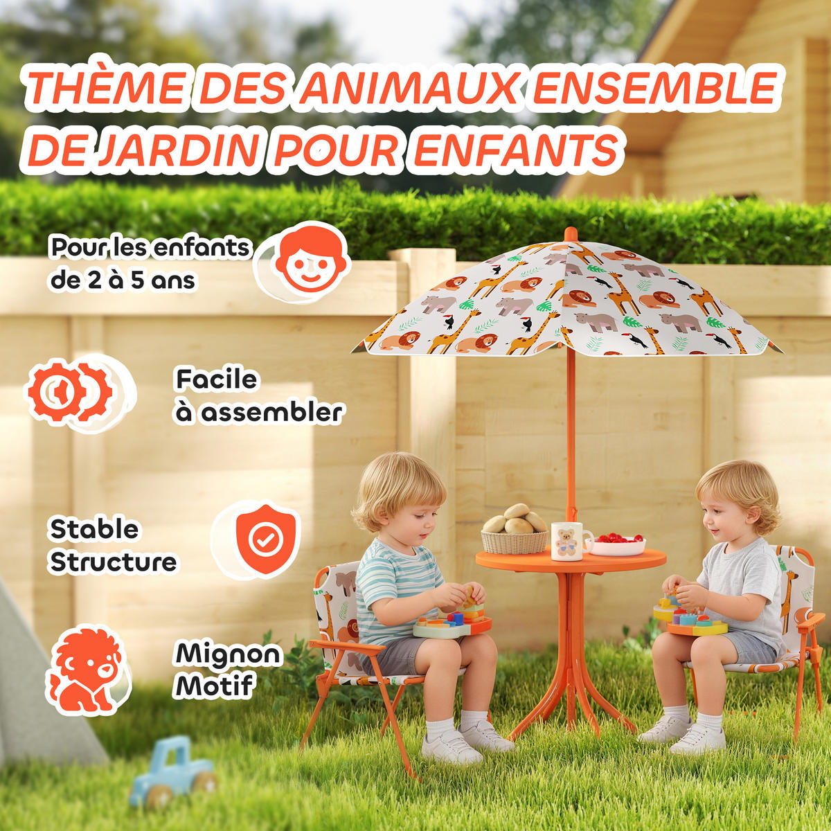 KINDERSITZGRUPPE DE-17559 Tiermotiv mit Sonnenschirm Orange - Orange, Kunststoff (49.5/50/49.5cm) - ComfortXL